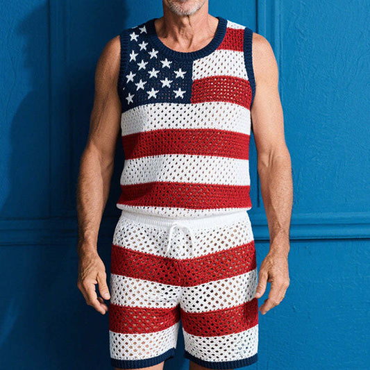 Men's Spring Fashion Woven Casual Sports Sleeveless Shorts Set MTA0722D8P