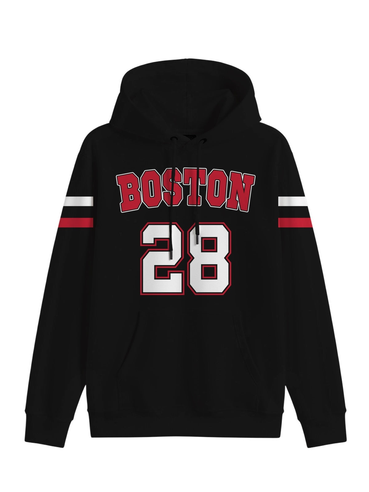 Boston 28 Hoodie - Black With Red And White Stripes