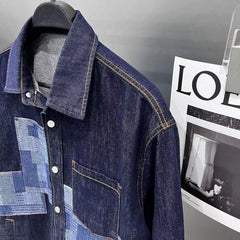 Stylish Patchwork Denim Shirt for Men - Perfect for Casual and Trendy Looks
