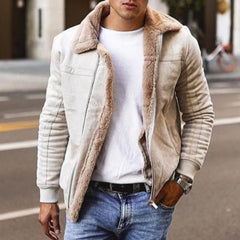 Men's Winter Warm Bomber Jacket With Faux Fur Collar - Stylish And Cozy Outerwear For Cold Weather