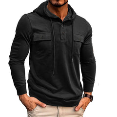 Men's Stylish Hooded Henley Sweatshirt with Functional Pockets - Perfect for Casual Wear