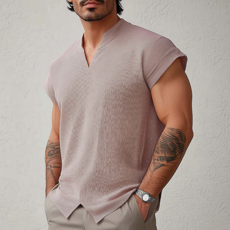 Men's Summer Basic Solid Color Textured Short-sleeved T-shirt MTA0855D3U