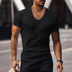 Men's Waffle Solid Color V Neck Solid Color T-Shirt 42598906X