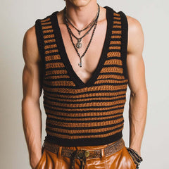 Men's Vintage Striped Knit V-Neck Tank Top MTA0965D2TO