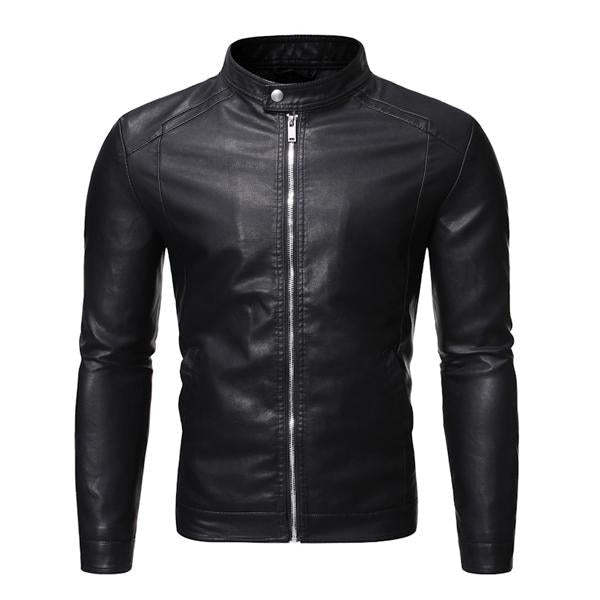 Men's Stand Collar Zip Leather Jacket 58055758X
