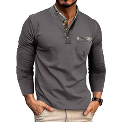 Men's Casual Henley Shirt with Camouflage Accents - Perfect for Everyday Wear