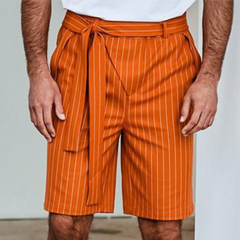 Men's Spring/Summer Fashion Striped Casual Knee-Length Shorts (Belt Included) MTA0798D6K