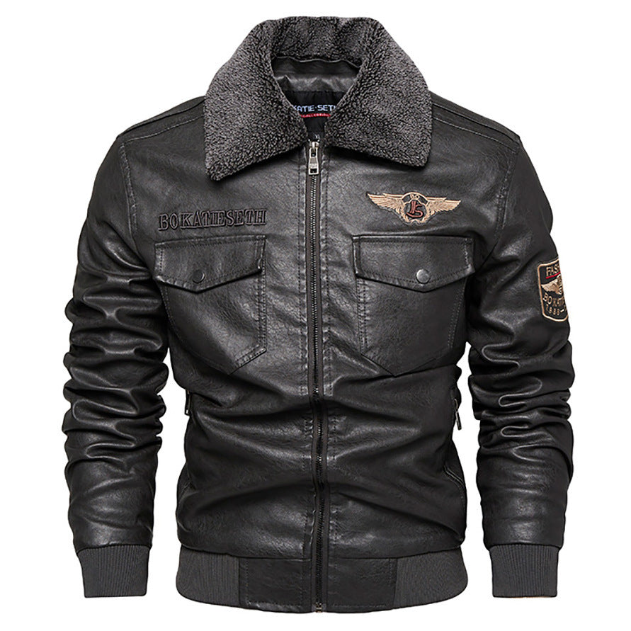 Classic Aviator Jacket With Embroidered Wing Patch