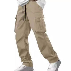 Men's Cargo Pants with Multi-Pockets and Adjustable Drawstring for Outdoor Activities