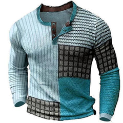 Stylish Long Sleeve Henley Shirt with Embroidered Details for Men