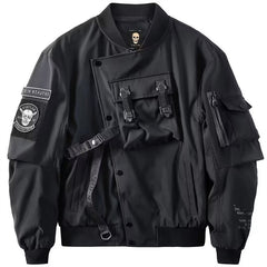 Tactical Bomber Jacket With Skull Patches And Utility Straps For Men