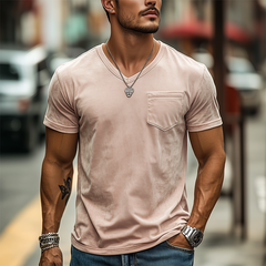 Men's Spring And Summer Fashion Casual Suede Slim Short Sleeve T-shirt MTA2852C3K