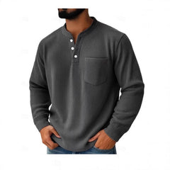 Stylish Henley Shirt With Vertical Stripes For Men - Perfect For Casual And Everyday Wear