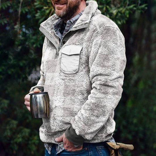 Men's Retro Casual Color Striped Flannel Stand Collar Pullover Jacket