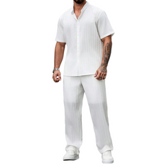 Men's Spring Summer Fashion Casual Cool Short Sleeve Shirt Style Long Set MTA0150D5K