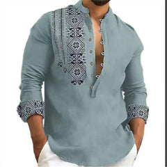Stylish Embroidered Henley Shirt for Men - Perfect for Casual and Semi-Formal Occasions