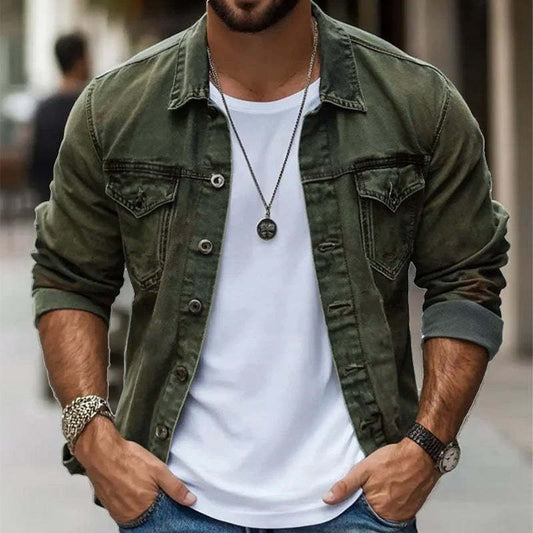 Men's Vintage Washed Single Breasted Lapel Jacket 08869948X