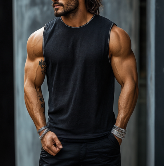 Men's Casual Waffle Crew Neck Loose Tank Top MTA1816C3M