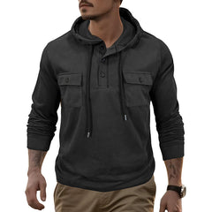 Men's Stylish Hooded Henley Sweatshirt with Functional Pockets - Perfect for Casual Wear