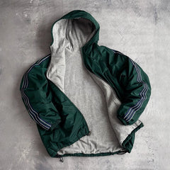 Green Hooded Windbreaker Jacket With Reflective Stripes For Outdoor Adventures