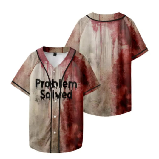 Distressed Baseball Jersey with "I'M FINE" Graphic - Perfect for Casual Wear and Halloween