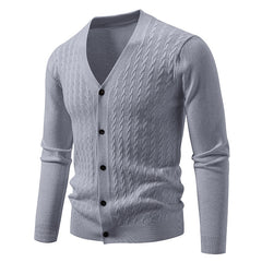 Stylish V-Neck Cable Knit Cardigan Sweater for Men - Perfect for Casual and Formal Wear