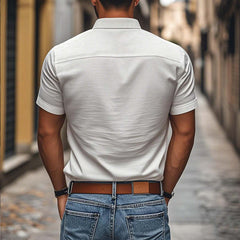 Men's Casual Comfortable Cotton Lapel Single Breasted Slim Fit Short Sleeve Shirt MTA2714C9M