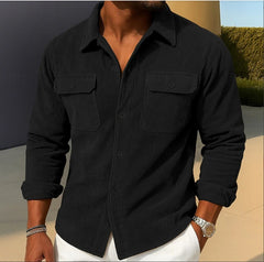 Men's Casual Corduroy Shirt With Chest Pockets - Perfect For Fall And Winter Outfits