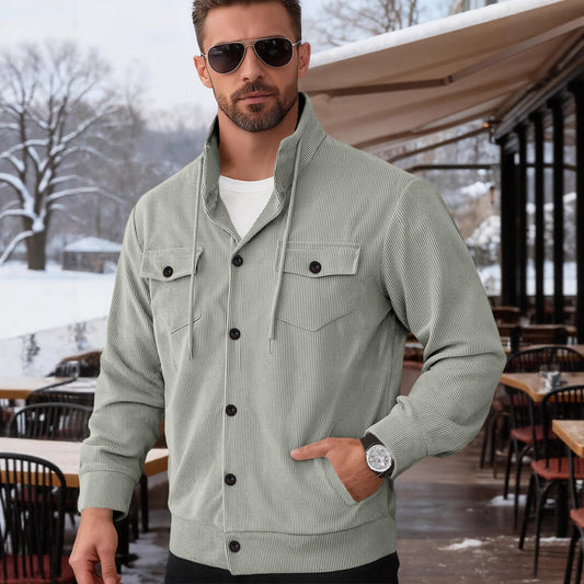 Men's Casual Corduroy Jacket With Button Closure And Pockets