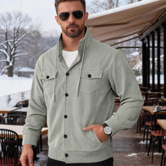 Men's Casual Corduroy Jacket With Button Closure And Pockets