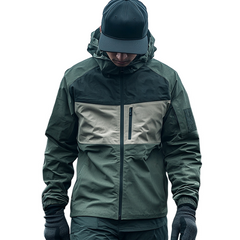 Men's Casual Outdoor Waterproof Color Blocked Multi-Pocket Hooded Jacket MTA0739D1TO
