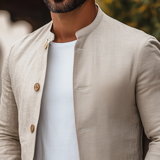 Men's Classic Spring Retro Casual Stand Collar Cotton And Linen Jacket MTA2020C7K