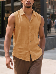Stylish Sleeveless Button-Up Shirt for Summer Outings