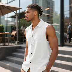 Stylish Sleeveless Button-Up Shirt for Summer Outings
