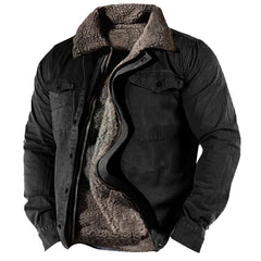 Men's Retro Lining Plus Fleece Zipper Tactical Jacket - Perfect for Spring, Autumn & Outdoor Activities