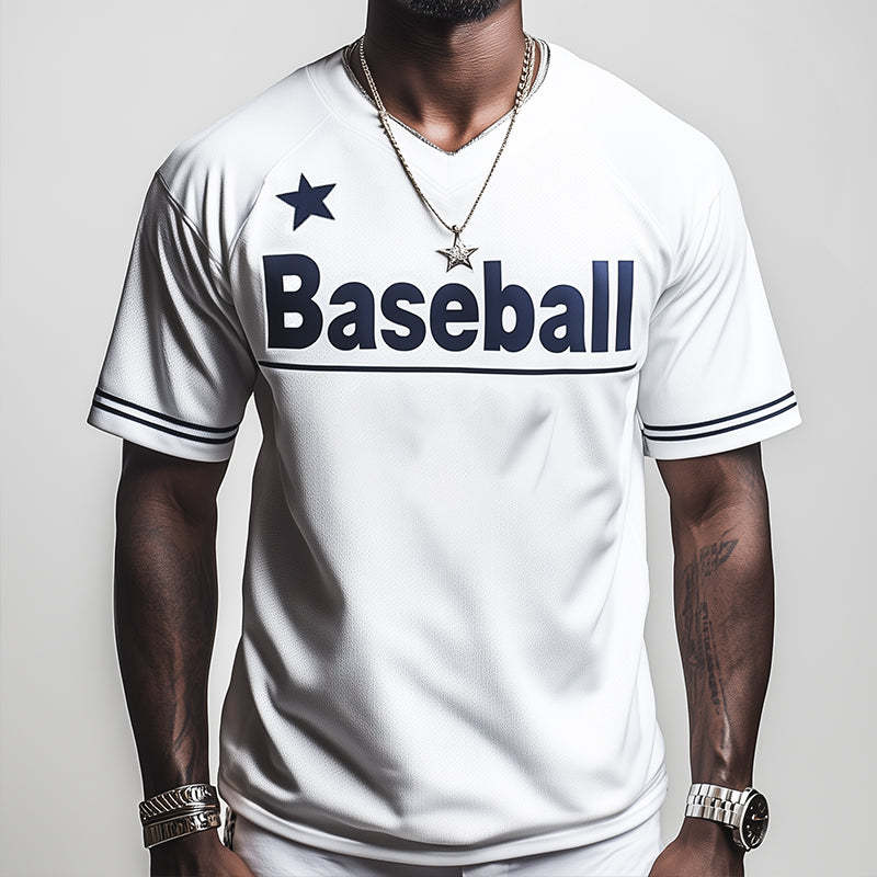 Men's Retro Casual Baseball Printed Round Neck Short Sleeve T-Shirt MTA2253C4TO
