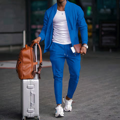 Men's New Autumn & Winter Waffle-Knit Baseball Jacket Set: Pocket & Zipper Design