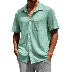 Men's Spring And Summer Classic Casual Textured Fabric Short Sleeve Shirt MTA0990D6K
