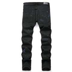 Distressed Black Jeans With Embellished Design For Men - Perfect For Trendy Outfits