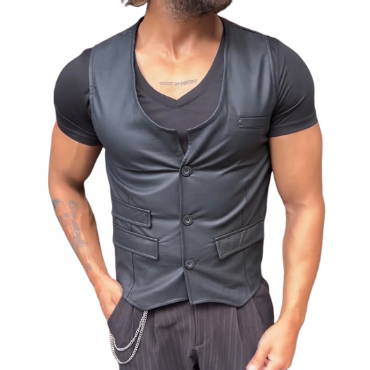 Men's Vintage Casual Solid Color Matte Leather Vest MTA2755C4TO