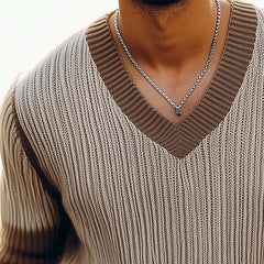 Men's Summer V-neck Thin Knitted Short-sleeved T-shirt MTA0363D5U