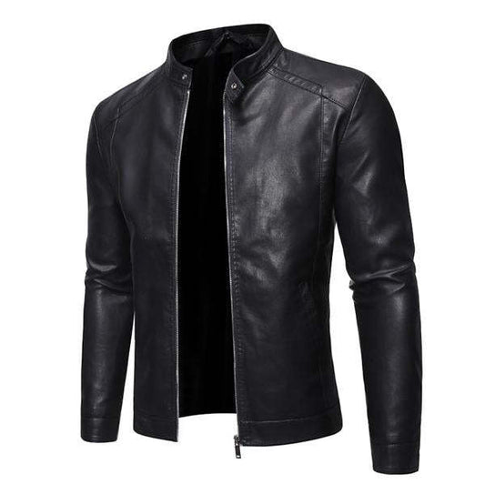 Men's Stand Collar Zip Leather Jacket 58055758X