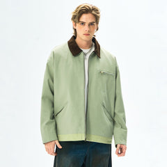 Olive Green Bomber Jacket with Contrast Collar - Perfect for Casual and Streetwear Styles