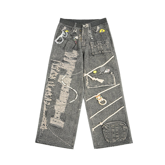 Customizable Wide-Leg Jeans with Unique Embellishments for Fashion Lovers