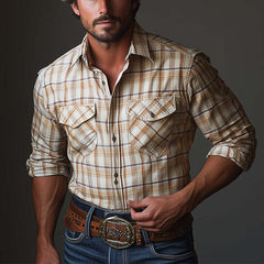 Men's Simple Retro Long-Sleeved Plaid Shirt MTA2156C0P