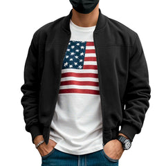 Men's Solid Color Fleece Zip Jacket - Casual Retro Long-Sleeve Cardigan Coat