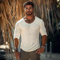 Men's Casual Cotton Round Neck Slim Fit Long Sleeve T-Shirt MTA2587C7M
