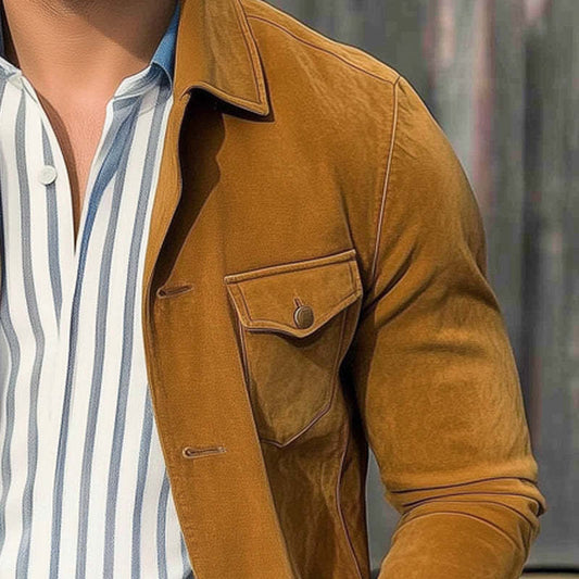 Men's Spring And Autumn Basic Khaki Suede Shirt MTA0101D0U