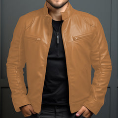 Stylish Men's Biker Jacket With Zippered Pockets And Sleek Design