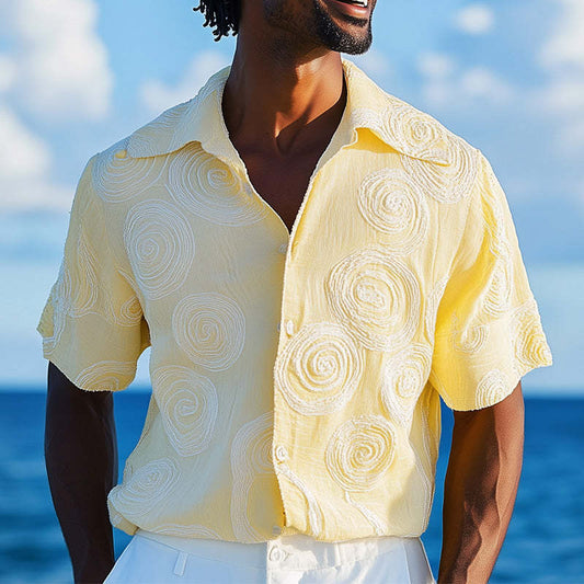 Men's Spring Fashion Three-Dimensional Swirl Embroidery Short Sleeve Shirt MTA0923D0P